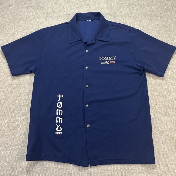 Tommy Hilfiger Other - Tommy Hilfiger Bowling Shirt Mens Large Navy Blue Button Up Embroidered Logo